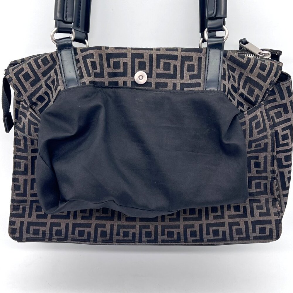 Vanessa Fiorelli Satchel Purse Black Gray Geometric Jacquard Zippers & Snaps - Picture 8 of 16